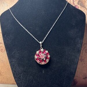 Pink Floral Vintage Button Pendant Necklace